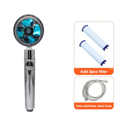 Shower Head Water Saving Flow 360 Degrees Rotating With Small Fan ABS Rain High Pressure - Club Trendz 