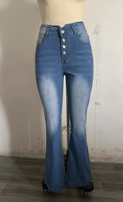 Women Slim Fit Slim Multi-button Flared Washed Jeans - Club Trendz 