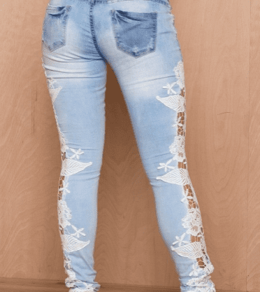 Women Skinny Blue Floral Lace Jeans - Club Trendz 