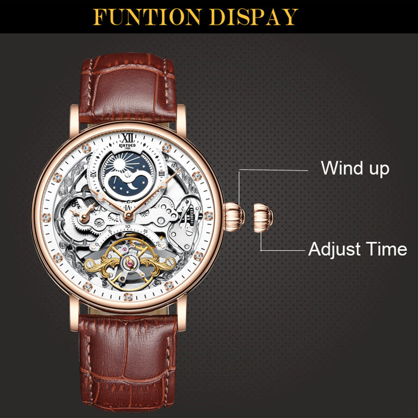 Kinyued Automatic Watch with Moon Phase Luxury Steampunk Men Mechanical Watch