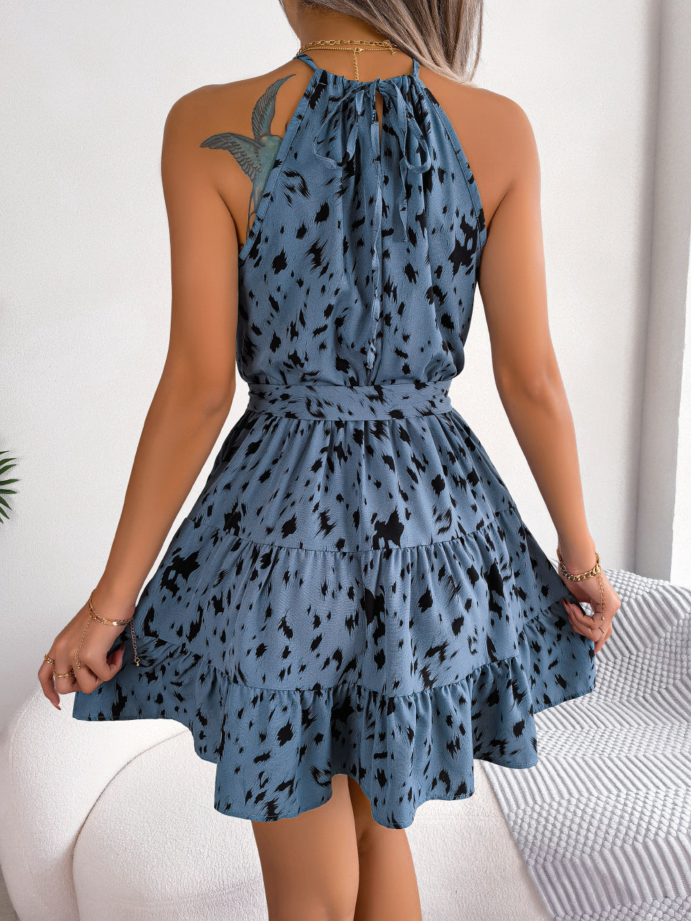 Casual Leopard Print Ruffled Swing Dress - Club Trendz 