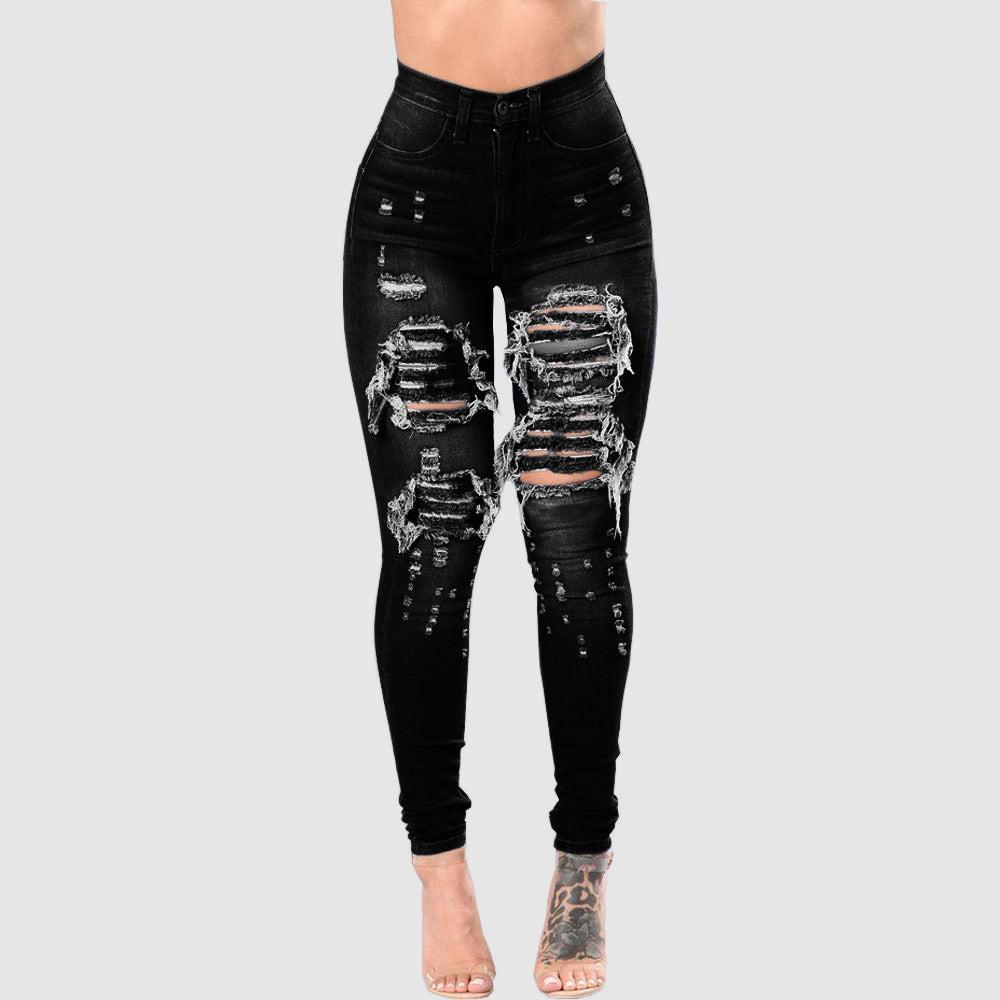 Women's Ripped Denim Washed Pencil Style Skinny Jeans - Club Trendz 