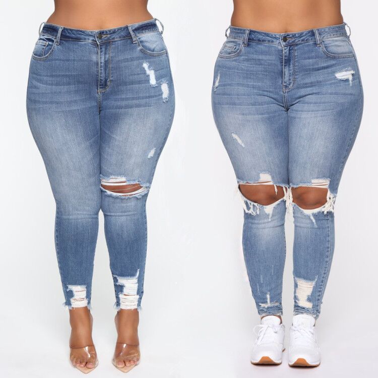 Women Stretchable Ripped Plus Size Skinny Jeans - Club Trendz 