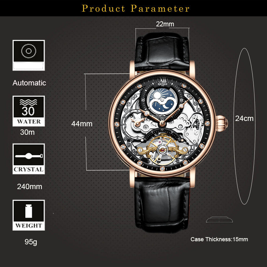 Kinyued Automatic Watch with Moon Phase Luxury Steampunk Men Mechanical Watch