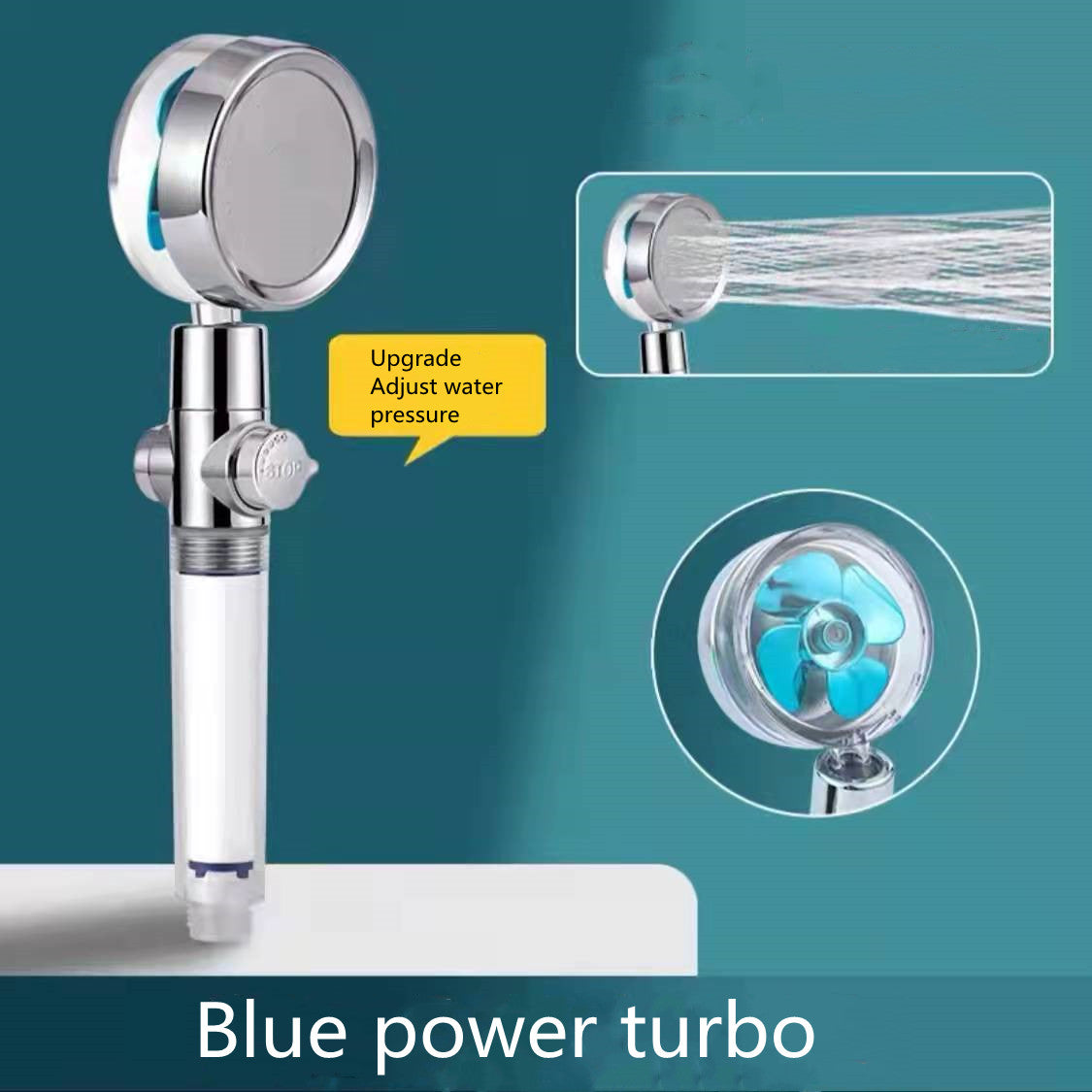 Shower Head Water Saving Flow 360 Degrees Rotating With Small Fan ABS Rain High Pressure - Club Trendz 