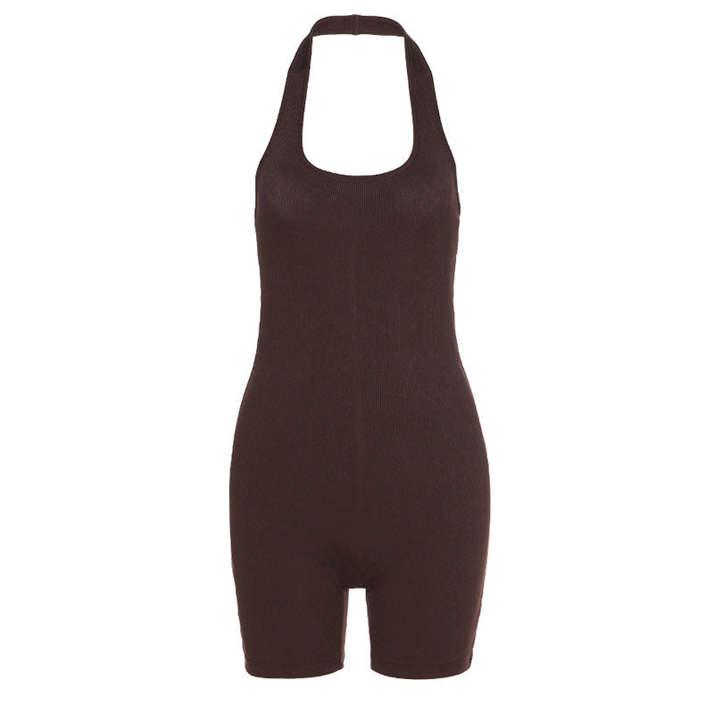 Pure Color Sexy Halter  Short Sports Jumpsuit - Club Trendz 