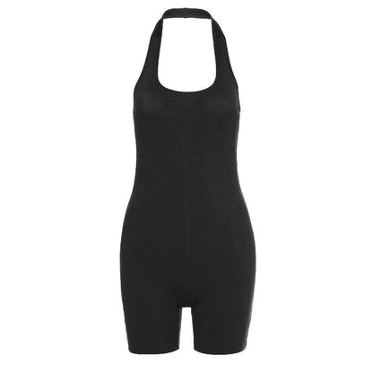 Pure Color Sexy Halter  Short Sports Jumpsuit - Club Trendz 