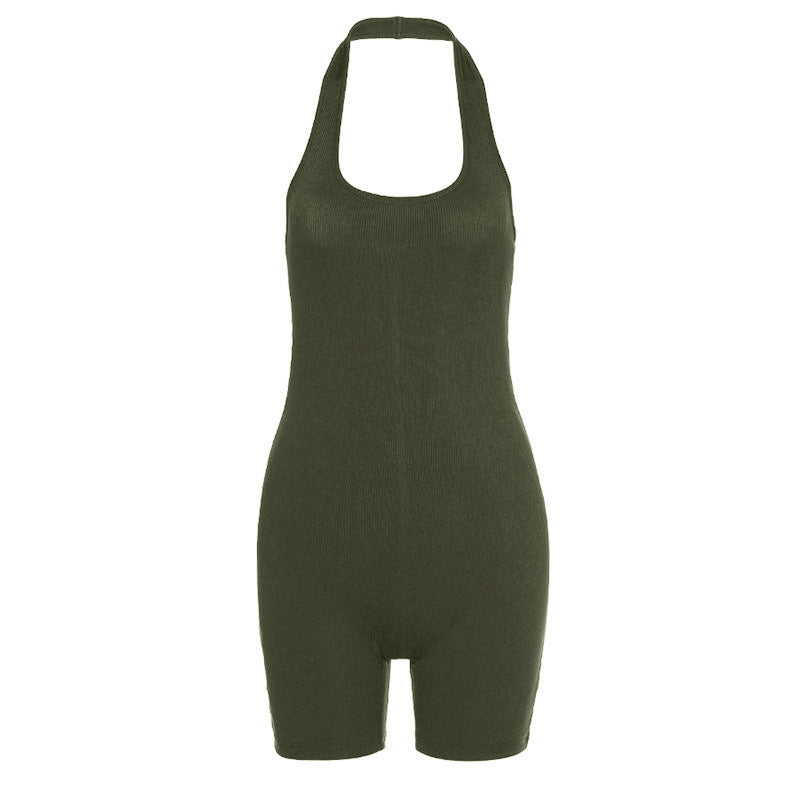 Pure Color Sexy Halter  Short Sports Jumpsuit - Club Trendz 