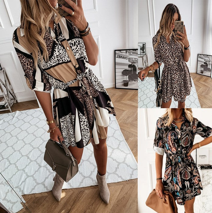 Women Vintage Printed Elegant Style Casual Office Dress - Club Trendz 