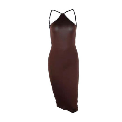 Solid Color Halter Sleeveless Bodycon Long Dress - Club Trendz 