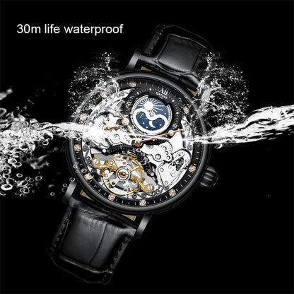 Kinyued Automatic Watch with Moon Phase Luxury Steampunk Men Mechanical Watch