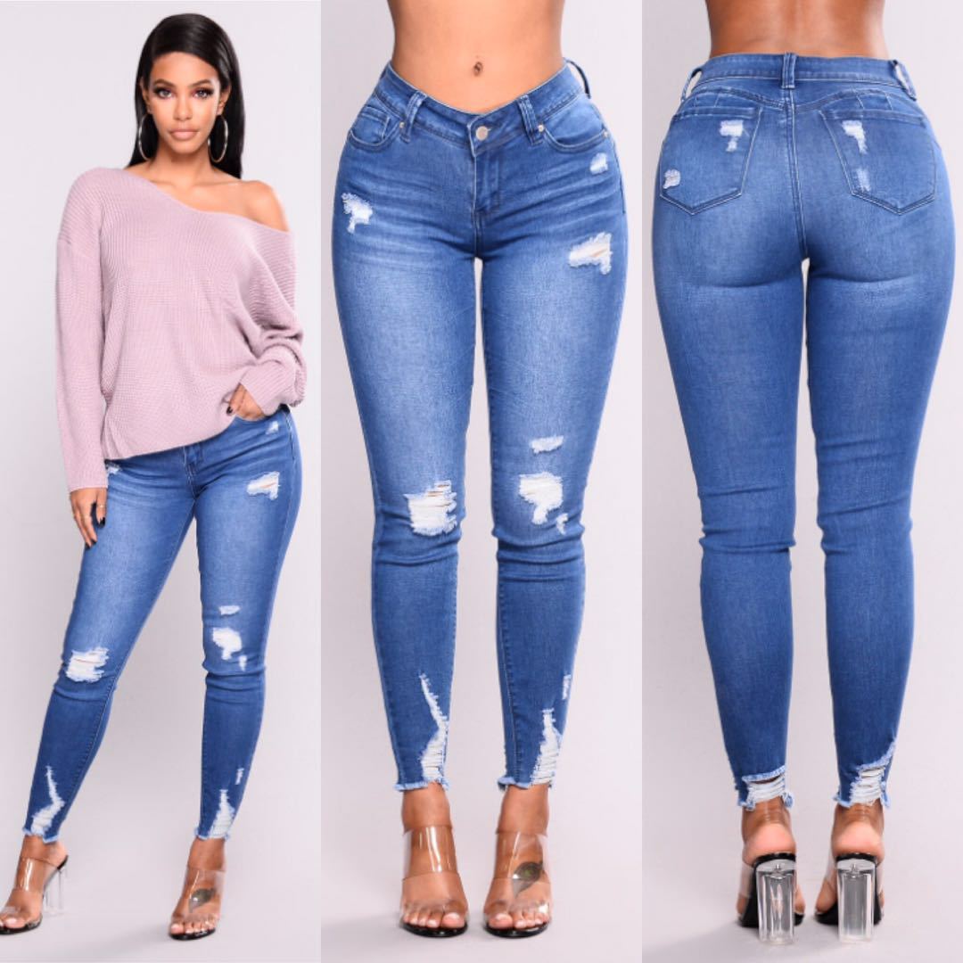 Women High waist stretch slim pencil feet Jeans - Club Trendz 