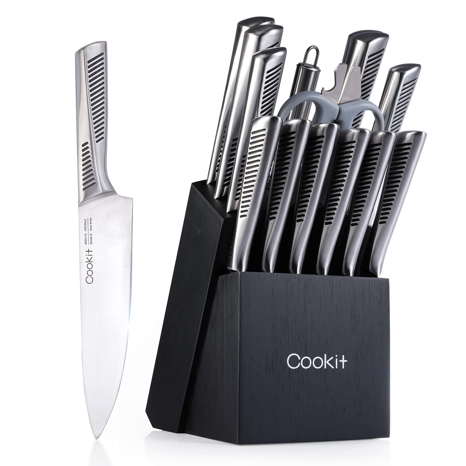 German Stainless Steele 15 Piece Professional Kitchen Knife Set With Block - Club Trendz 