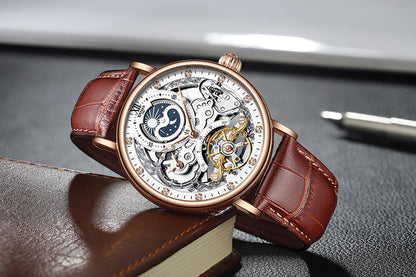 Kinyued Automatic Watch with Moon Phase Luxury Steampunk Men Mechanical Watch