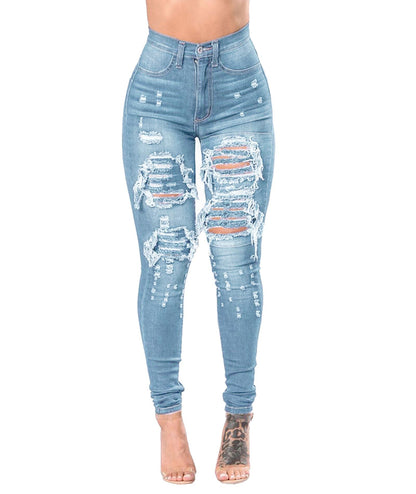 Women's Ripped Denim Washed Pencil Style Skinny Jeans - Club Trendz 