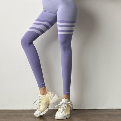 High Waisted Tummy Control Stripe Design Workout Gym Yoga Leggings - Club Trendz 