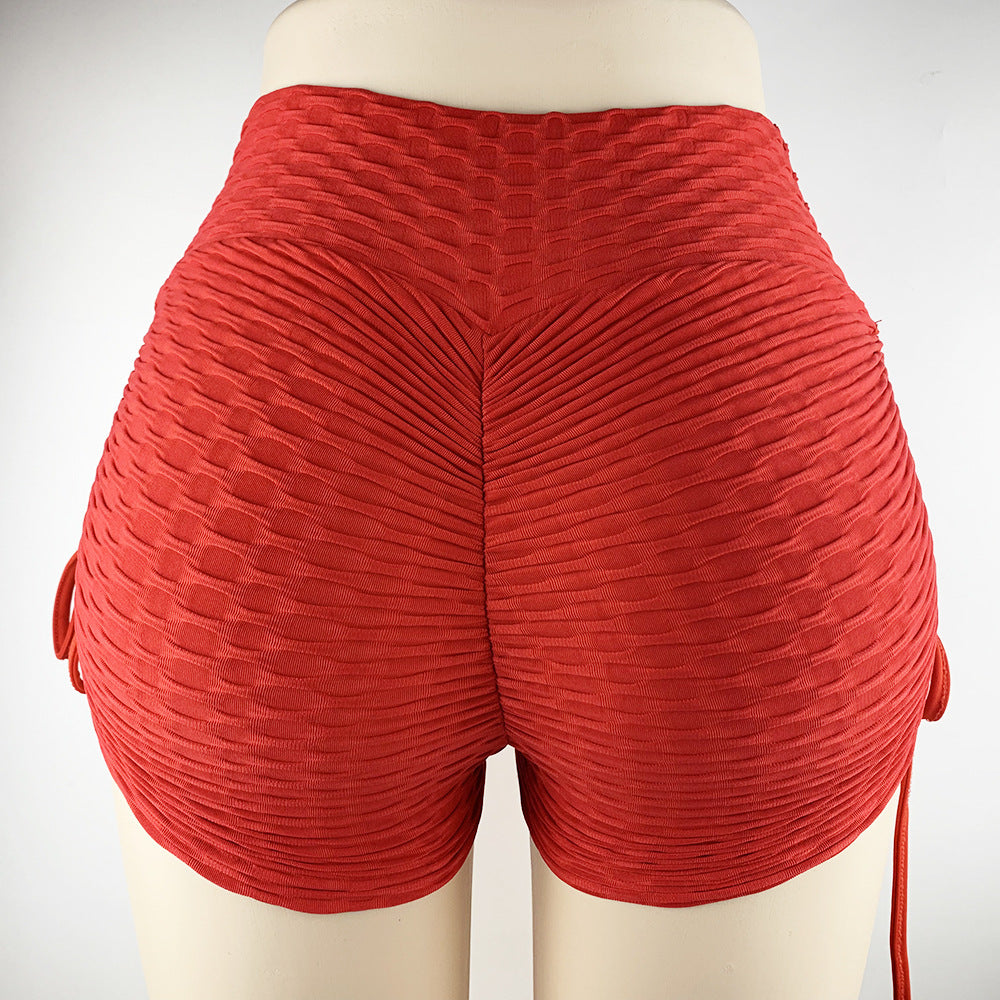 Drawstring Textured Butt Lift Gym Workout Slim Shorts - Club Trendz 