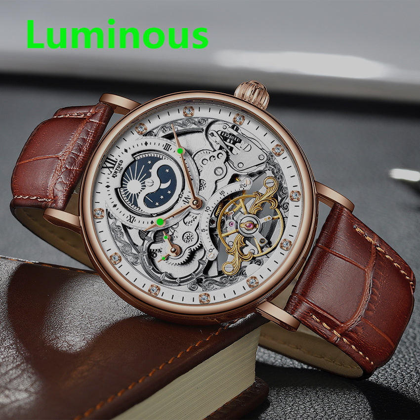 Kinyued Automatic Watch with Moon Phase Luxury Steampunk Men Mechanical Watch