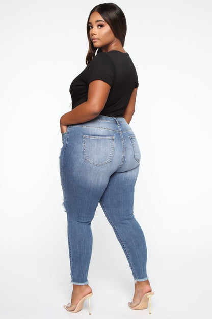 Women Stretchable Ripped Plus Size Skinny Jeans - Club Trendz 