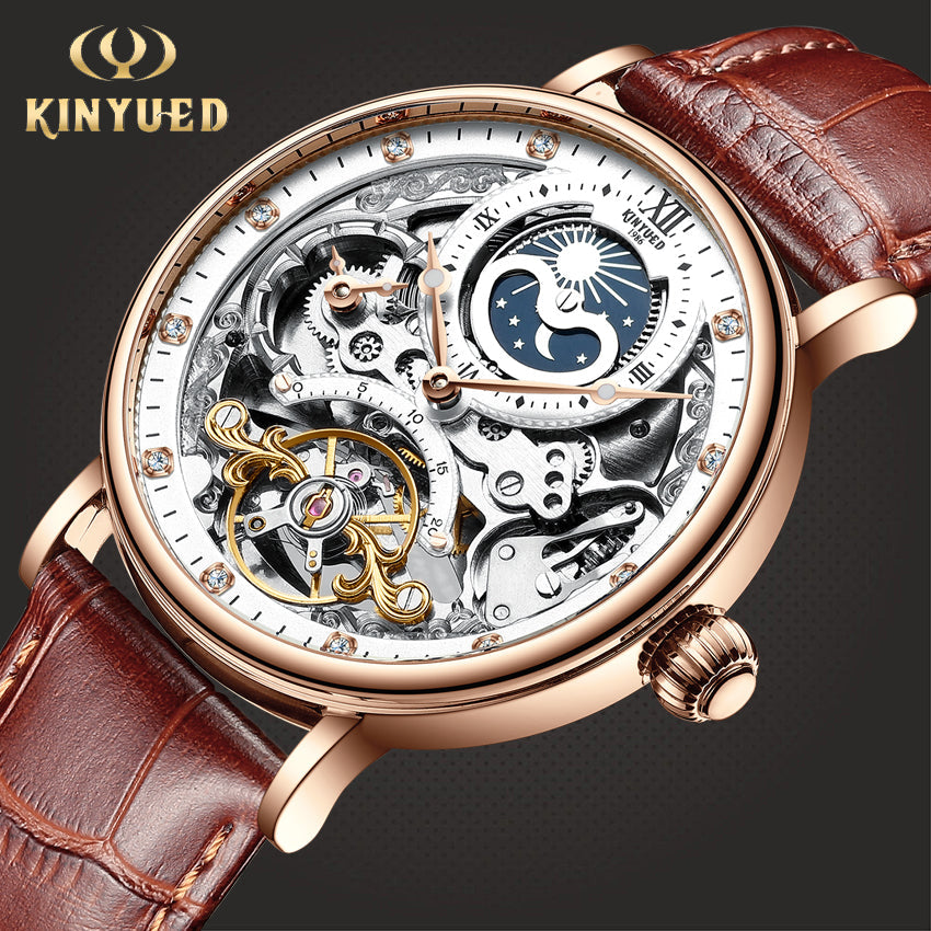 Kinyued Automatic Watch with Moon Phase Luxury Steampunk Men Mechanical Watch