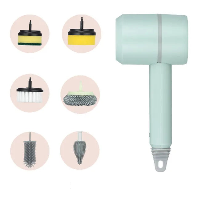 Electric Spin Scrubber, Lightweight Handheld Cleaning Brush, Cordless with 4 & 6 Brush Heads - Club Trendz 