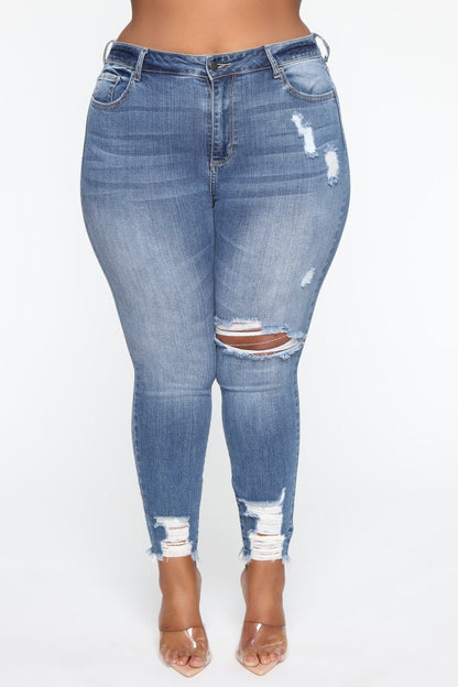 Women Stretchable Ripped Plus Size Skinny Jeans - Club Trendz 