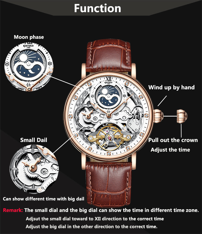 Kinyued Automatic Watch with Moon Phase Luxury Steampunk Men Mechanical Watch