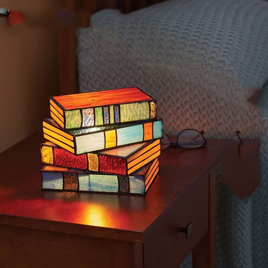 Stacked Books Lamp Nightstand Desk Lamps Resin Handicraft Stacked Books Light Stained Glass Table Desk Reading Light Decorative - Club Trendz 