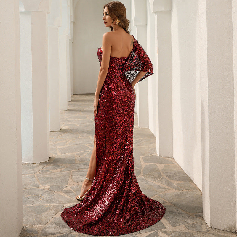 One Shoulder Irregular Sequins Dress