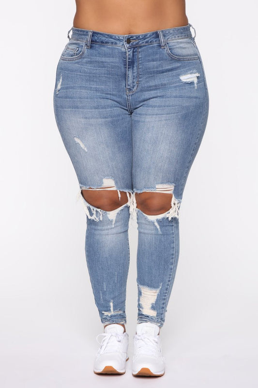 Women Stretchable Ripped Plus Size Skinny Jeans - Club Trendz 