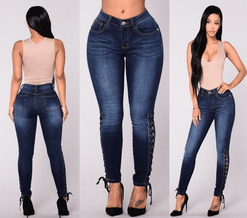 Women Skinny Station Feet Dark Jeans - Club Trendz 