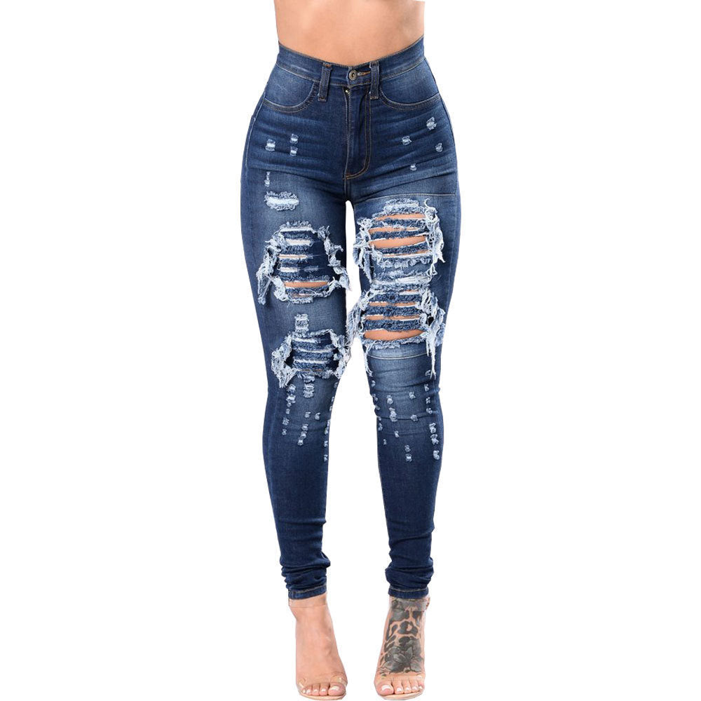 Women's Ripped Denim Washed Pencil Style Skinny Jeans - Club Trendz 