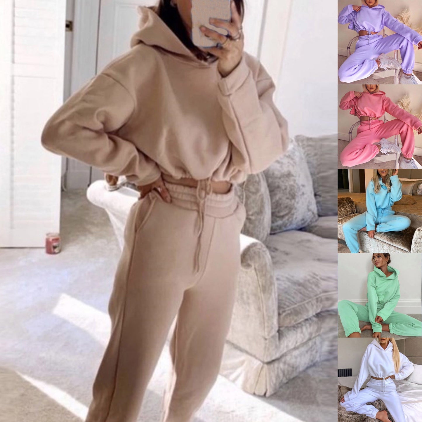Fashion Casual Solid Basic Hooded Collar Long Sleeve Two Pieces Sweatsuit - Club Trendz 