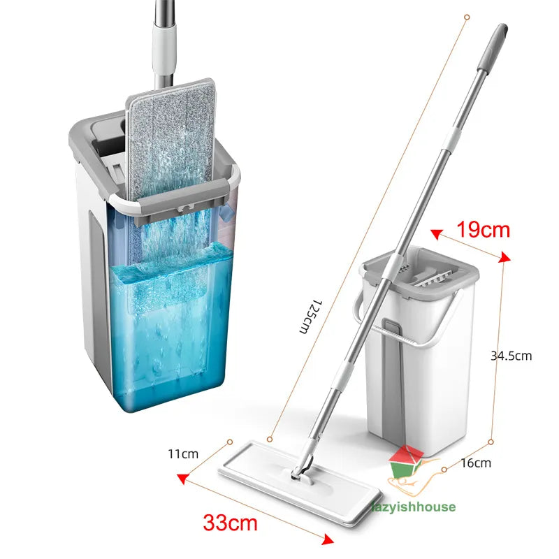 Self-Wash and Squeeze Dry Flat Mop and Bucket Set, 360° Rotation - Club Trendz 
