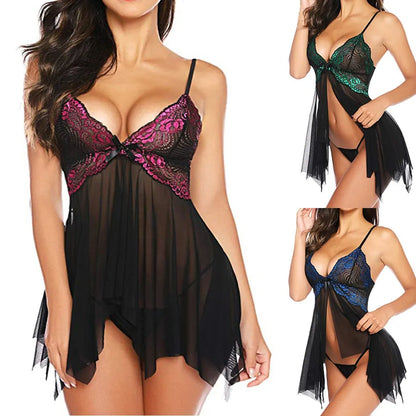 Women's Lace Lingerie Front Closure V Neck Nightwear Sexy Chemise Nightie - Club Trendz 