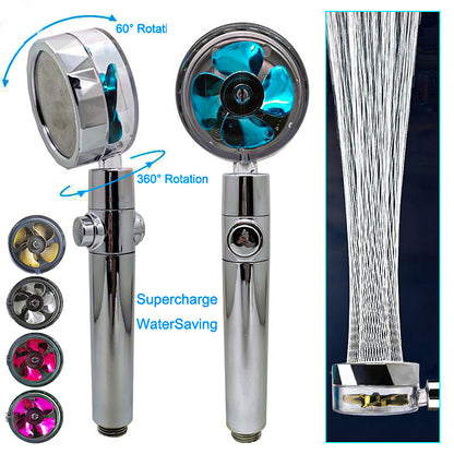 Shower Head Water Saving Flow 360 Degrees Rotating With Small Fan ABS Rain High Pressure - Club Trendz 