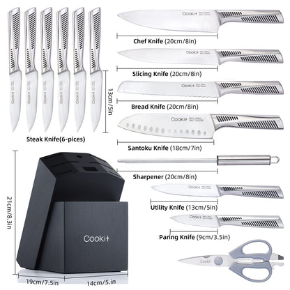 German Stainless Steele 15 Piece Professional Kitchen Knife Set With Block - Club Trendz 