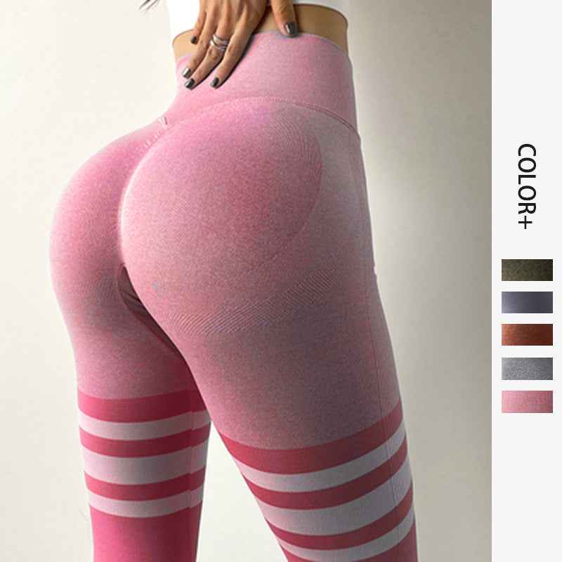 High Waisted Tummy Control Stripe Design Workout Gym Yoga Leggings - Club Trendz 