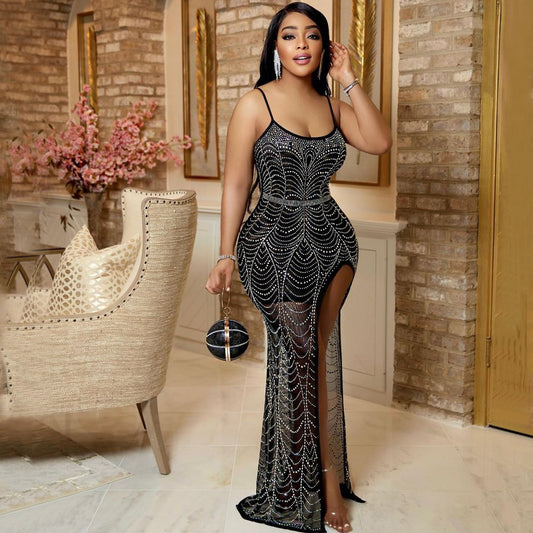 Rhinestone Sling Party Dress Women