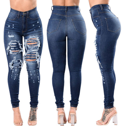 Women's Ripped Denim Washed Pencil Style Skinny Jeans - Club Trendz 