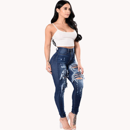 Women's Ripped Denim Washed Pencil Style Skinny Jeans - Club Trendz 