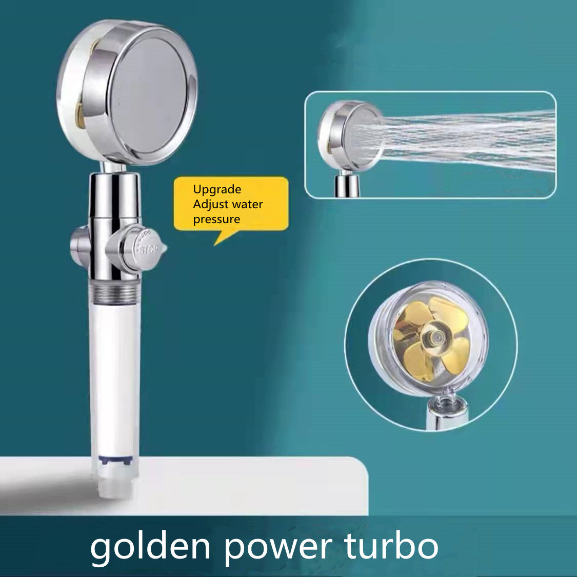 Shower Head Water Saving Flow 360 Degrees Rotating With Small Fan ABS Rain High Pressure - Club Trendz 