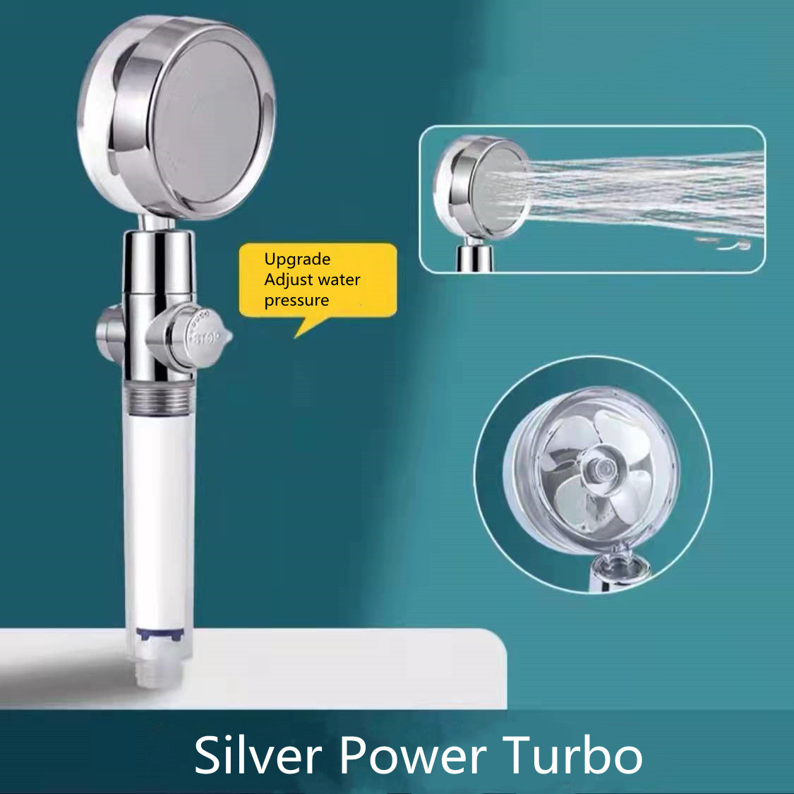 Shower Head Water Saving Flow 360 Degrees Rotating With Small Fan ABS Rain High Pressure - Club Trendz 