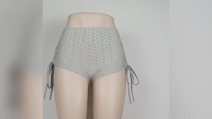 Drawstring Textured Butt Lift Gym Workout Slim Shorts